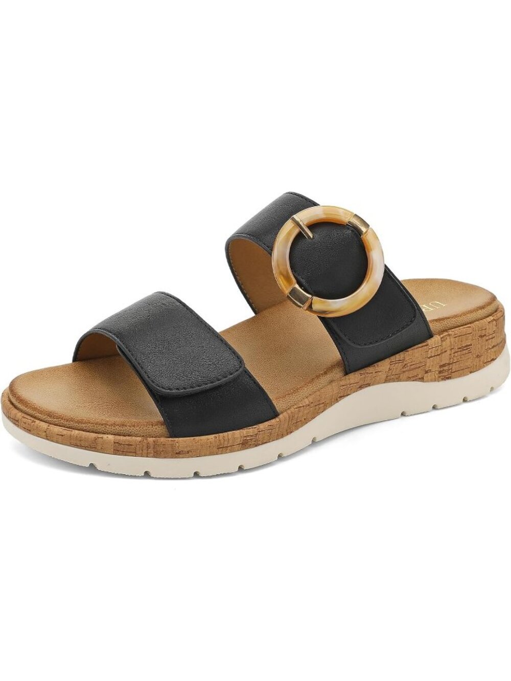 Women's Flat Sandals Slides With Arch Support Black Wedge Cushion Summer Shoes